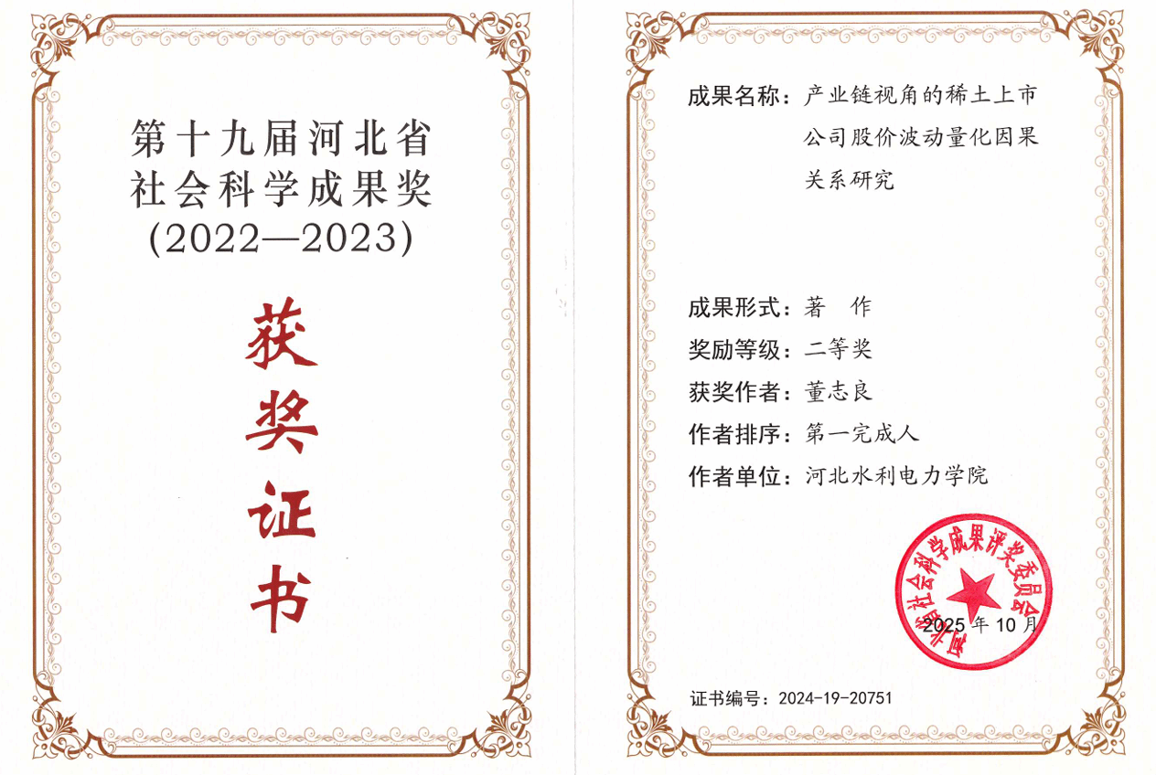 喜报！金年会董志良教授荣获第十九届河北省社会科学成果二等奖